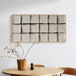 3D Textured Beige Canvas Art White Wall Wabi-Sabi Painting Neutral Cube Larger - thumbnail 3