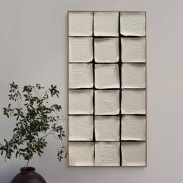 3D Textured Beige Canvas Art White Wall Wabi-Sabi Painting Neutral Cube Larger - thumbnail 2