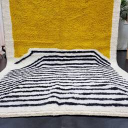 Stunning Moroccan Rug For Your Living Room, Beniourain Yellow Boxed Striped Rug Handmade From Wool Of Sheep, Artistic Handwoven Berber - thumbnail 3