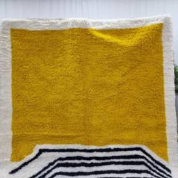 Stunning Moroccan Rug For Your Living Room, Beniourain Yellow Boxed Striped Rug Handmade From Wool Of Sheep, Artistic Handwoven Berber - thumbnail 2