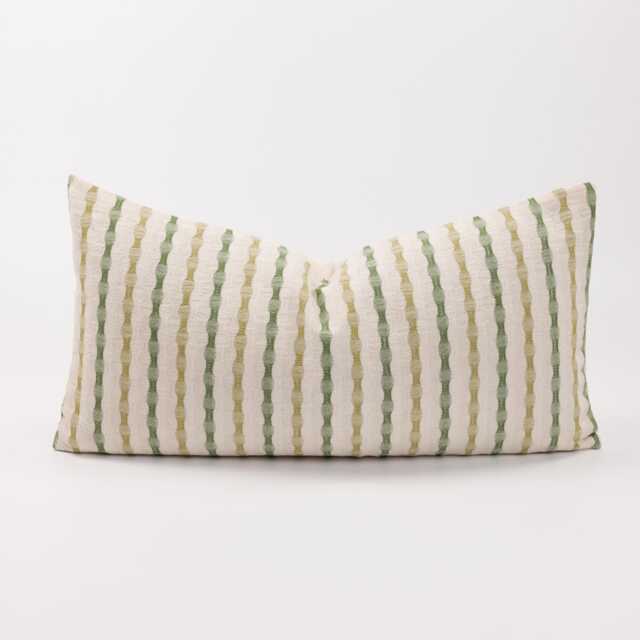 Striped Cotton Throw Pillow Cover, Leaf Green, Farmhouse Style - image 1