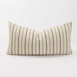 Striped Cotton Throw Pillow Cover, Leaf Green, Farmhouse Style - thumbnail 1