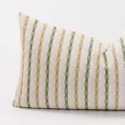 Striped Cotton Throw Pillow Cover, Leaf Green, Farmhouse Style - thumbnail 2