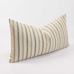 Striped Cotton Throw Pillow Cover, Leaf Green, Farmhouse Style - thumbnail 3