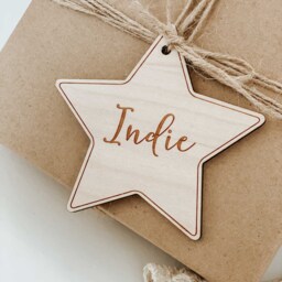 Personalised Wooden Christmas Gift Tag - Reusable Star Hanging Decoration Stocking Name - thumbnail 3