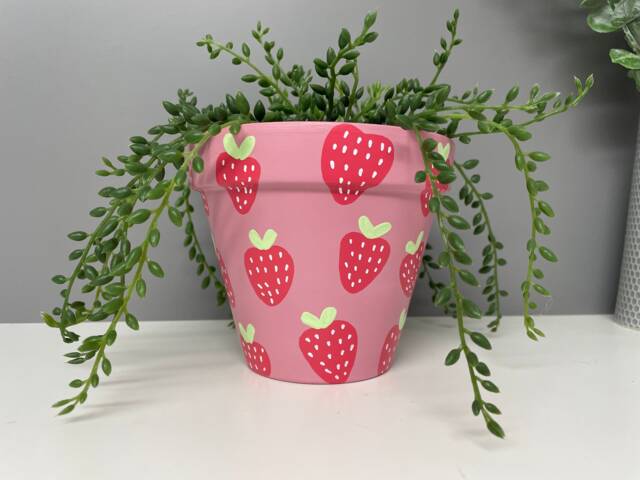 stawberry Pink Hand Painted Terracotta Plant Pot, Indoor Plants, Home Custom Pots - image 1