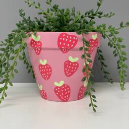 stawberry Pink Hand Painted Terracotta Plant Pot, Indoor Plants, Home Custom Pots - thumbnail 3
