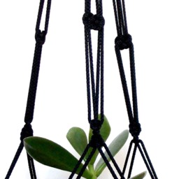 Black Macrame Plant Hanger - Plant Holder 28 Inches 3mm Hanging Planter Indoor Outdoor Gift Idea Macrame Wall Hanging - thumbnail 3
