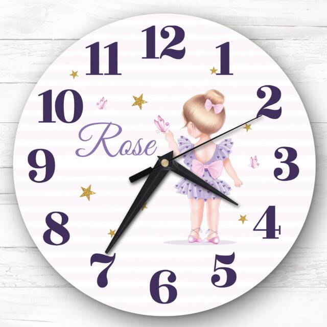 Purple Ballet Dress Cute Ballerina Girls Room Custom Gift Personalised Clock - image 1