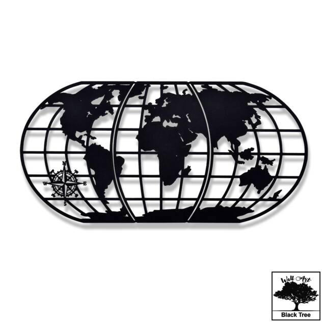 Metal World Map Wall Art, Decor, Oversize Map, Black Gift For Him, Office, School