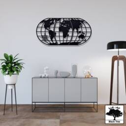 Metal World Map Wall Art, Decor, Oversize Map, Black Gift For Him, Office, School - thumbnail 2