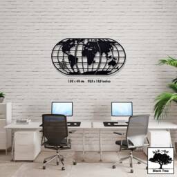 Metal World Map Wall Art, Decor, Oversize Map, Black Gift For Him, Office, School - thumbnail 3