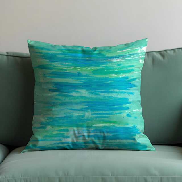 Turquoise Abstract Cushion Cover, Modern Brush Stroke Pillow Case, Soft Decorative Throw Case - image 1