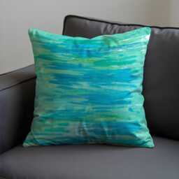 Turquoise Abstract Cushion Cover, Modern Brush Stroke Pillow Case, Soft Decorative Throw Case - thumbnail 2