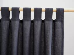 Tab Top Stonewashed Linen Curtain Made Of Medium - 160 G/2. Charcoal Color