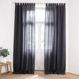 Tab Top Stonewashed Linen Curtain Made Of Medium - 160 G/2. Charcoal Color - thumbnail 2