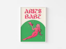 Aries Star Sign Print - Aries Babe, Zodiac Art, Colourful Astrology Poster, Retro Sign, Bright Bold Pastel, Y2K 90's, Funky Groovy Gift - thumbnail 1