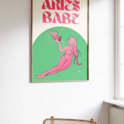 Aries Star Sign Print - Aries Babe, Zodiac Art, Colourful Astrology Poster, Retro Sign, Bright Bold Pastel, Y2K 90's, Funky Groovy Gift - thumbnail 2