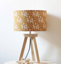 Daisy Table Lamp, Wooden Tripod Lampshade, Floral Fabric, Light Fixture, Liberty Print, Accent Lamp - thumbnail 1