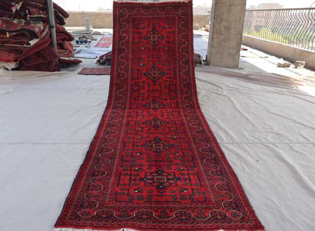 3x10 Afghan Runner Rug, Tribal Khal Mohammedi Antique Pattern Handmade Wool Red Oriental Turkmen Bukhara Kitchen - image 1
