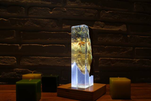 Olive Wood Resin Lamp Fosforic White Led Light, Bedroom Decor - image 1