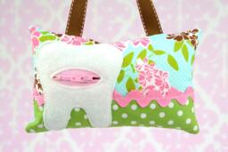 Ready To Ship Tooth Fairy Pillow - in Riley Blake Dainty Blossoms Pink Green - thumbnail 1
