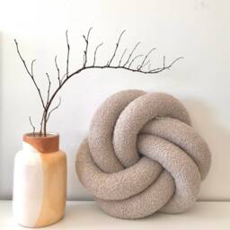 Beige Boucle Knot Cushion For Neutral Minimalist Home Decor, Cozy Round Throw Pillow Gift - thumbnail 2