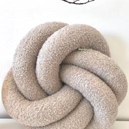 Beige Boucle Knot Cushion For Neutral Minimalist Home Decor, Cozy Round Throw Pillow Gift - thumbnail 3