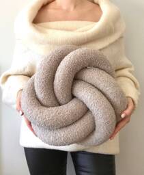 Beige Boucle Knot Cushion For Neutral Minimalist Home Decor, Cozy Round Throw Pillow Gift - thumbnail 1