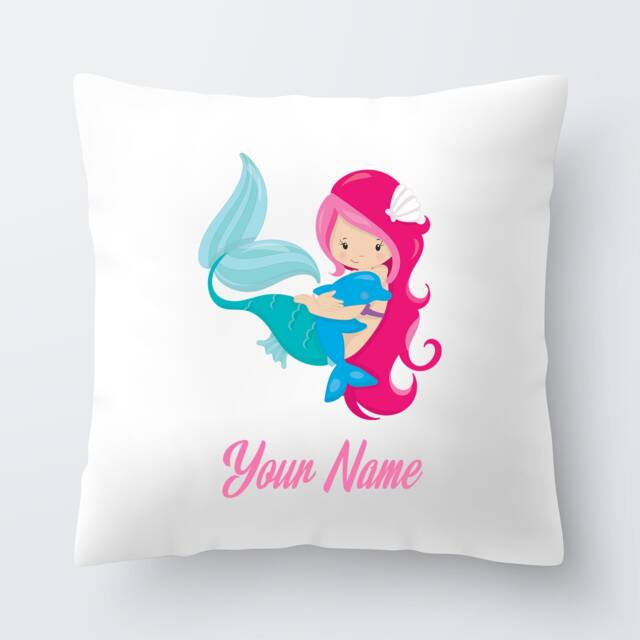 Personalised Girls Mermaid Dolphin Cushion Pillow Birthday Present Custom Gift
