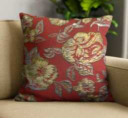 Burgundy Floral Cushion Cover - Gold & Silver Metallic Flowers 18 - thumbnail 1