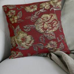 Burgundy Floral Cushion Cover - Gold & Silver Metallic Flowers 18 - thumbnail 2