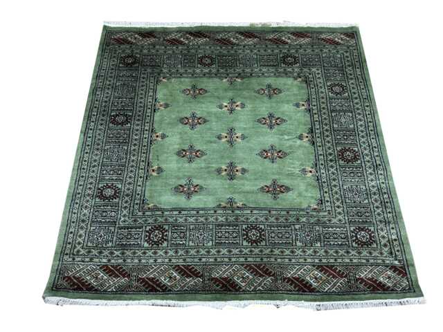 4.5x4.5 Green Color Bokhara Rug - Square Kitchen Wool Living Room Hand Knotted Wall Turkish - image 1