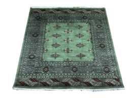 4.5x4.5 Green Color Bokhara Rug - Square Kitchen Wool Living Room Hand Knotted Wall Turkish - thumbnail 1