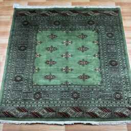 4.5x4.5 Green Color Bokhara Rug - Square Kitchen Wool Living Room Hand Knotted Wall Turkish - thumbnail 2