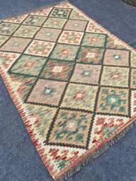 3'5x5 Kilim Rug - Afghan Handmade Area Living Room Office Flatweave Wool Oushak 100x145cm - thumbnail 1