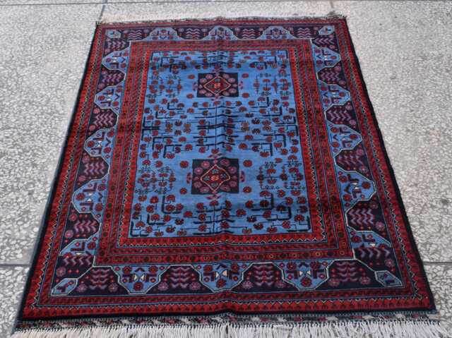steel Blue Red Bokhara Handmade 3.3x4.8 Ft Wool Rug - image 1
