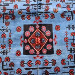 steel Blue Red Bokhara Handmade 3.3x4.8 Ft Wool Rug - thumbnail 3