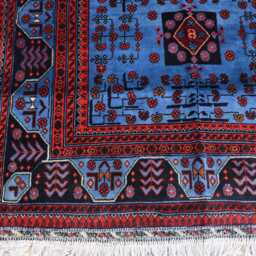 steel Blue Red Bokhara Handmade 3.3x4.8 Ft Wool Rug - thumbnail 2