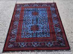 steel Blue Red Bokhara Handmade 3.3x4.8 Ft Wool Rug - thumbnail 1