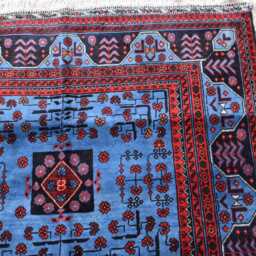 steel Blue Red Bokhara Handmade 3.3x4.8 Ft Wool Rug - thumbnail 4