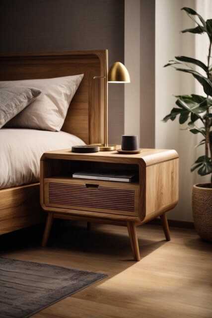 Wood Bedside Table With Drawer, Solid Wooden Nightstand Drawer & Shelf, Handcrafted, Rustic & Modern Night Stand - image 1