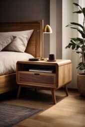 Wood Bedside Table With Drawer, Solid Wooden Nightstand Drawer & Shelf, Handcrafted, Rustic & Modern Night Stand - thumbnail 1