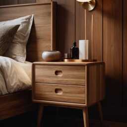 Wood Bedside Table With Drawer, Solid Wooden Nightstand Drawer & Shelf, Handcrafted, Rustic & Modern Night Stand - thumbnail 2