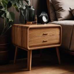 Wood Bedside Table With Drawer, Solid Wooden Nightstand Drawer & Shelf, Handcrafted, Rustic & Modern Night Stand - thumbnail 3