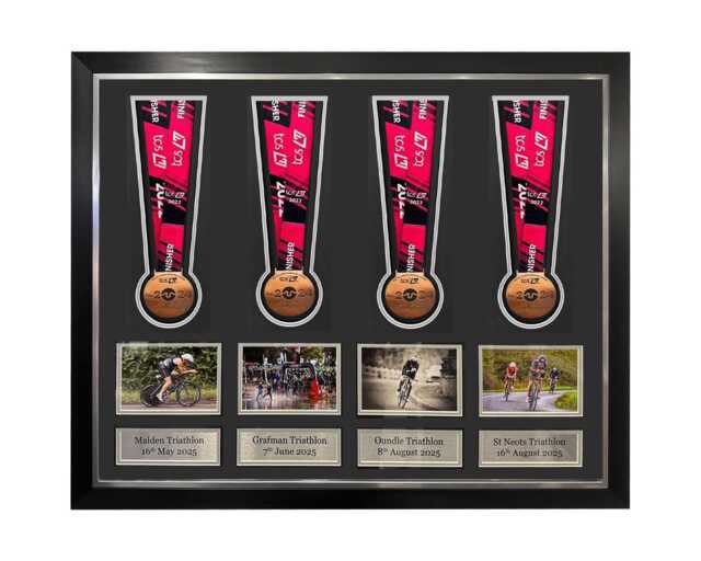 Medal Display Frame Slots For 4 Medals. Photos + Personalised Plaque Metal - image 1