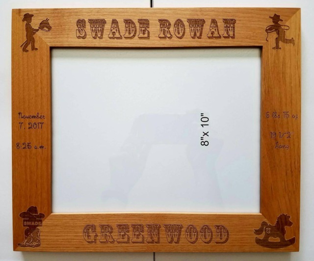 Personalized Laser Engraved Alder Wood Picture Frame Newborn Little Cowboy Western Gift Rocking Horse With Brand
