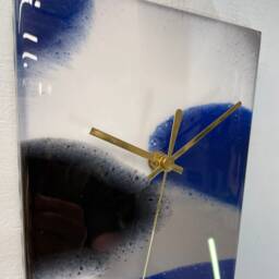 Narrow Navy Blue Grey & White Abstract Resin Wall Clock, Long Modern Unusual Home Decor, Gray - thumbnail 4