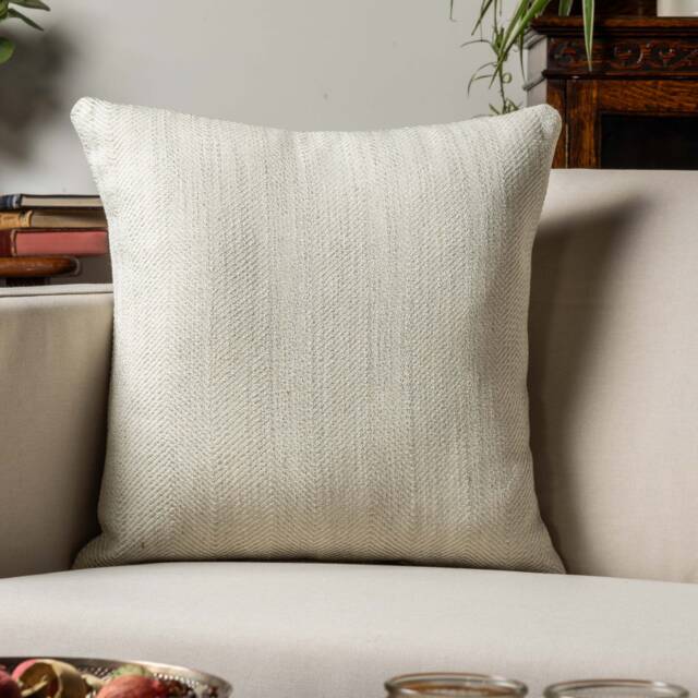 Faux Wool Linen Blend Herringbone Cushion in Duck Egg Blue. Traditional Linen-Mix Effect Fabric. 17x17 - image 1