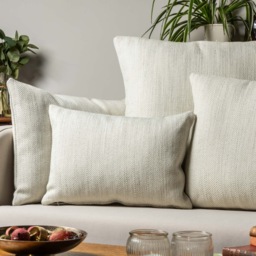 Faux Wool Linen Blend Herringbone Cushion in Duck Egg Blue. Traditional Linen-Mix Effect Fabric. 17x17 - thumbnail 2